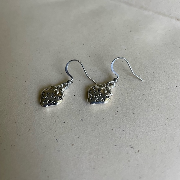 Silver Strawberry Dangle Earrings - Picture 3 of 4